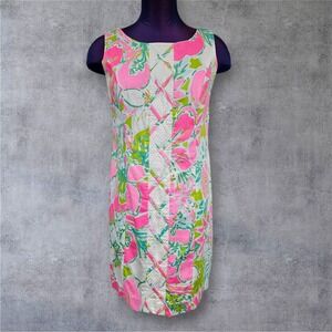 Lilly Pulitzer Sleeveless Dress Pink Green Floral Cotton Shift Dress Size 6 K30
